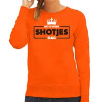 Bellatio Decorations Koningsdag sweater voor dames - shotjes - oranje - oranje feestkleding 2XL  - - thumbnail