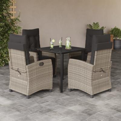 5-delige Tuinset met kussens poly rattan lichtgrijs