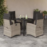 5-delige Tuinset met kussens poly rattan lichtgrijs