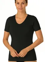 Entex dames thermo T-shirt korte mouw - Diepe ronde hals - Warm Wollen ondershirt