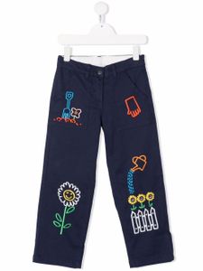 Stella McCartney Kids pantalon à fleurs brodées - Bleu