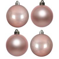 Decoris Kerstballen - 4x st - lichtroze - 10 cm - kunststof - kerstversiering