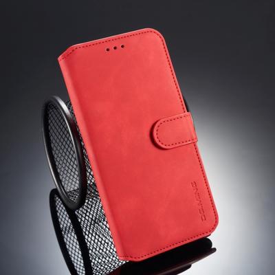 Dg. MING retro olie kant horizontale flip case voor iPhone XS/X met houder & kaartsleuven & portemonnee (rood)