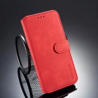Dg. MING retro olie kant horizontale flip case voor iPhone XS/X met houder & kaartsleuven & portemonnee (rood)
