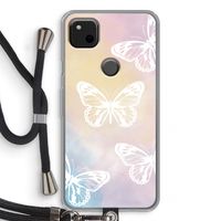White butterfly: Pixel 4a Transparant Hoesje met koord
