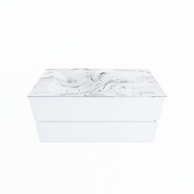 MONDIAZ VICA-DLUX 100cm badmeubel onderkast Talc 2 lades. Inbouw wastafel CLOUD links zonder kraangat, kleur Glace.