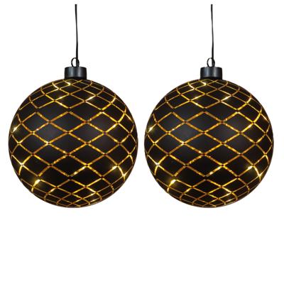 Verlichte kerstbal - 2x - goud?- 15 cm?- Diamant patroon - 12 LED lampjes - warm-wit - batterij Verlichte kerstbal - 2x - goud?- 15 cm?- Diamant patroon - 12 LED lampjes - warm-wit - batterij