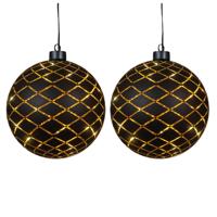 Verlichte kerstbal - 2x - goud?- 15 cm?- Diamant patroon - 12 LED lampjes - warm-wit - batterij Verlichte kerstbal - 2x - goud?- 15 cm?- Diamant patroon - 12 LED lampjes - warm-wit - batterij