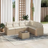7-delige Loungeset met kussens poly rattan beige