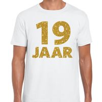 19 jaar goud glitter verjaardag kado shirt wit heren - thumbnail