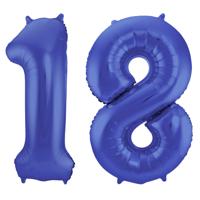 Folat Verjaardag Leeftijd folieballon - 18 jaar - blauw - 86 cm - cijferballon groot