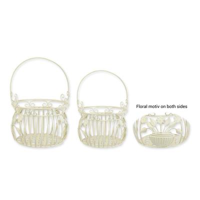 A PAIR OF IRON BASKETS - OLD WHITE