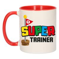 Cadeau koffie/thee mok voor trainer/coach - rood - super trainer - keramiek - 300 ml