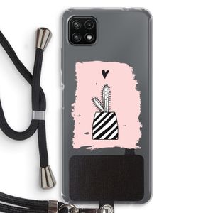 Zwart-wit cactus: Samsung Galaxy A22 5G Transparant Hoesje met koord
