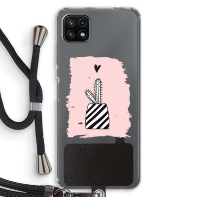 Zwart-wit cactus: Samsung Galaxy A22 5G Transparant Hoesje met koord
