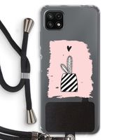 Zwart-wit cactus: Samsung Galaxy A22 5G Transparant Hoesje met koord