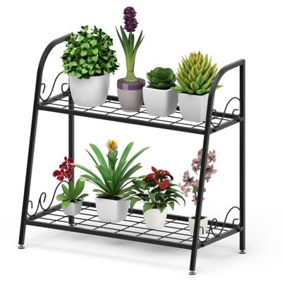 2-Laags Metalen Plantenstandaard Binnen / Buiten Plant Plank Multifunctionele Plant Houder en Display Plank Bloempot Organisator Rek
