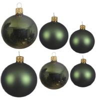 Glazen kerstballen pakket donkergroen glans/mat 16x stuks diverse maten - Kerstbal - thumbnail