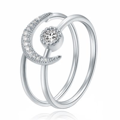 Dames Ring Zilverkleurig met Maan en Zirkonia Steen-17mm