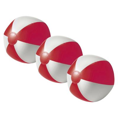 Impression Strandbal - 3x - opblaasbaar - zwembad speelgoed - rood/wit - D26 cm