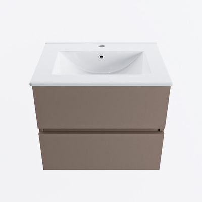 MONDIAZ VICA 60cm badmeubel onderkast Smoke 2 lades. Wastafel DENIA midden 1 kraangat, kleur Glanzend Wit.