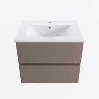 MONDIAZ VICA 60cm badmeubel onderkast Smoke 2 lades. Wastafel DENIA midden 1 kraangat, kleur Glanzend Wit.