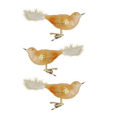 Krebs Decoratie vogels - 3x - goud - 11 cm - op clip - glas - kerstboomversiering