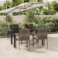 5-delige Tuinset met kussens poly rattan zwart en grijs