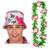 Carnaval verkleed set - Tropische Hawaii party - hoedje met bloemenslinger - volwassenen - thumbnail