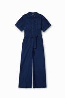 Worker-jumpsuit met broderie anglaise - BLUE - XS