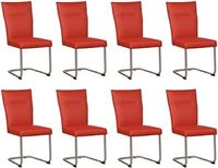 Set van 8 Rode leren Retro - poot rond rvs - Toledo Leer Siegelstein (rood leer)