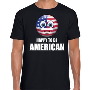 Amerika emoticon Happy to be American landen t-shirt zwart heren