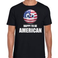 Amerika emoticon Happy to be American landen t-shirt zwart heren - thumbnail