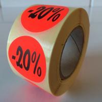 Etiket fluor rood 35mm 20% korting 500/r - 30 stuks