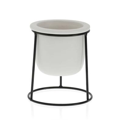 Bloempot Versa Wit Metaal Keramisch Plastic Vierkant Minimalist 10,5 x 14,5 x 10,5 cm