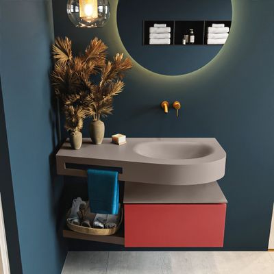 MONDIAZ RIVA 100cm badmeubel onderkast / planchet kleur Fire met 1 lade. Wastafel DULCET rechts 0 kraangaten kleur Smoke. MONDIAZ RIVA 100cm badmeubel onderkast / planchet kleur Fire met 1 lade. Wastafel DULCET rechts 0 kraangaten kleur Smoke.