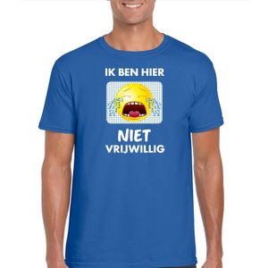 Ik ben hier niet vrijwillig t-shirt blauw heren