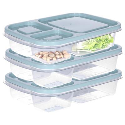 Vershoudbakje/lunchbox - 3x - luchtdicht - 3 vakjes - lichtgroen - kunststof - broodtrommel - 24 x 1