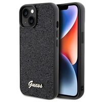 iPhone 15 Guess Disco Metal Script Logo Cover - Zwart