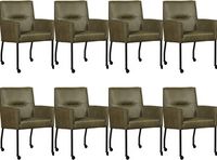 Set van 8 Olijfgroene leren moderne eetkamerstoelen Lucky - Granada leer Moss (olijfgroen leer)