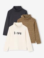 Set van 3 t-shirts met rolkraag voor meisjes ecru