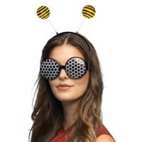 Verkleed diadeem bijen/insect en bril - geel/zwart - volwassen - Carnaval