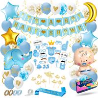Fissaly® 81 Stuks Babyshower Jongen & Gender Reveal Versiering – Baby Boy – Mommy to Be Party Decoratie Pakket - thumbnail