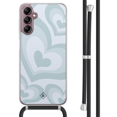 Samsung Galaxy A14 hoesje met koord - Hart swirl blauw