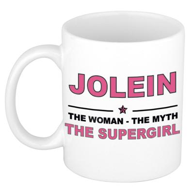 Jolein cadeau mok - Woman Myth Supergirl - naam koffiemok - 300 ml - collega - moederdag Jolein cadeau mok - Woman Myth Supergirl - naam koffiemok - 300 ml - collega - moederdag