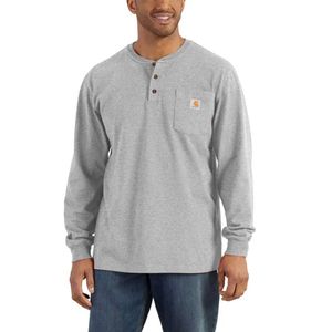 Henley Heavyweight LS Pocket Heather Grey Shirt Heren