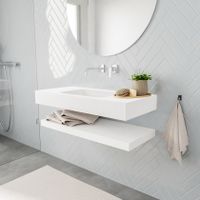 Mondiaz Alan badmeubel 100 cm solid suface planchet talc vrijhangend wastafel midden zonder kraangat wit Mondiaz Alan badmeubel 100 cm solid suface planchet talc vrijhangend wastafel midden zonder kraangat wit