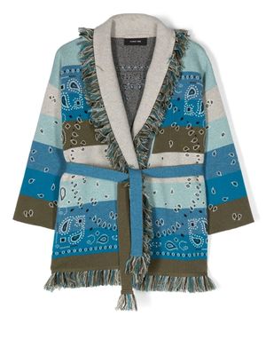 Alanui Kids cardigan rayé à motif cachemire en jacquard - Bleu
