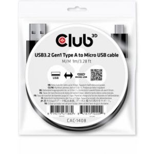 CLUB3D CAC-1408 USB-kabel 1 m USB 3.2 Gen 1 (3.1 Gen 1) USB A Micro-USB B Zwart