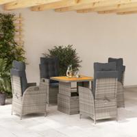 5-delige Tuinset met kussens poly rattan grijs
